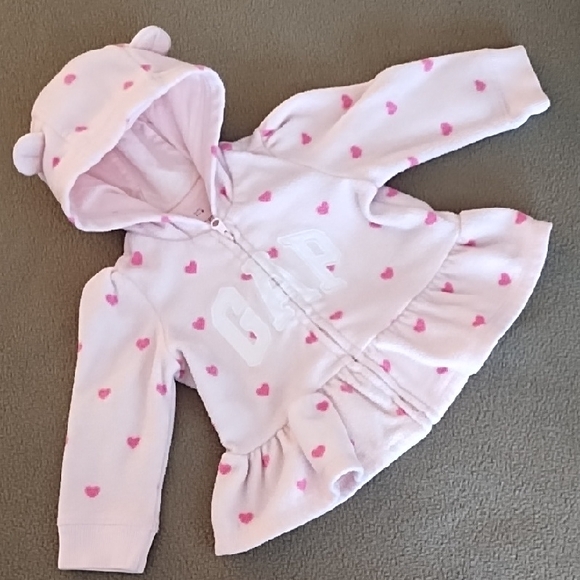 GAP Other - Baby GAP Pink Hoodie Jacket Soft Fleece Hearts Long Sleeve Girls 6 - 12 Months